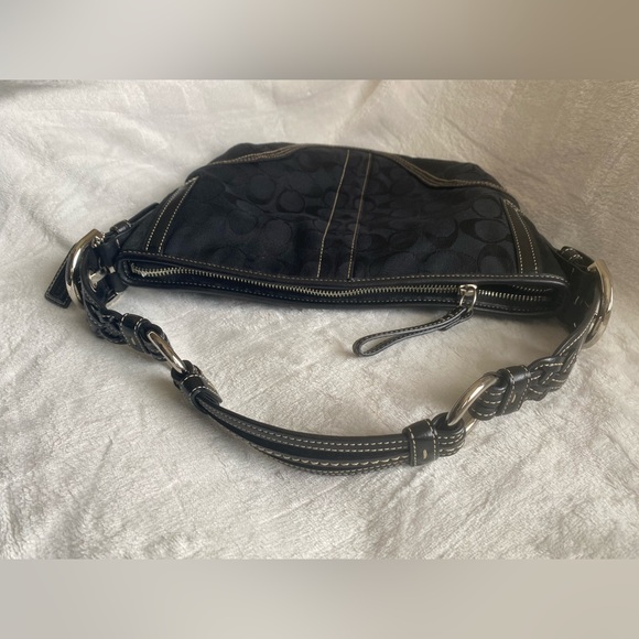 COACH Signature Canvas Black Hobo Handbag - Picture 8 of 9